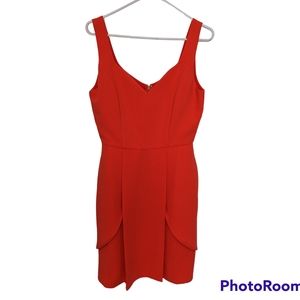 Adelyn Rae bright coral tiered skirt sleeveless dress with pockets size S